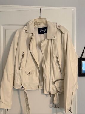 Scoop Off-White Faux Leather Moto Jacket